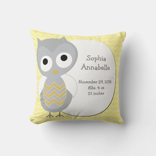 Aangepaste Cute Owl Gray Chevron Pillow Kussen (Voorkant)