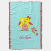 Aangepaste Cute Owl Yellow Pink Illustratie Deken (Voorkant Verticaal)