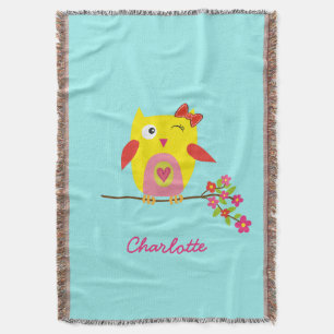 Aangepaste Cute Owl Yellow Pink Illustratie Deken