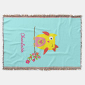Aangepaste Cute Owl Yellow Pink Illustratie Deken (Voorkant)