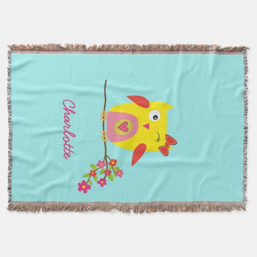 Aangepaste Cute Owl Yellow Pink Illustratie Deken (Voorkant)