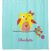 Aangepaste Cute Owl Yellow Pink Illustratie Douchegordijn (Voorkant)