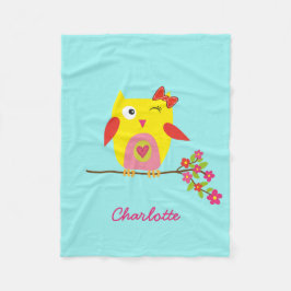Aangepaste Cute Owl Yellow Pink Illustratie Fleece Deken