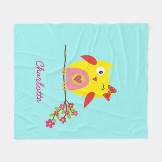 Aangepaste Cute Owl Yellow Pink Illustratie Fleece Deken (Voorkant (Horizontaal))