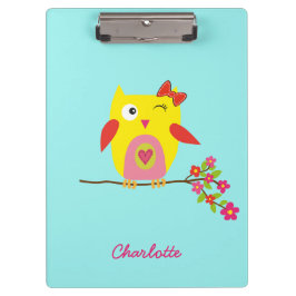 Aangepaste Cute Owl Yellow Pink Illustratie Klembord