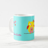 Aangepaste Cute Owl Yellow Pink Illustratie Koffiemok (Voorkant links)