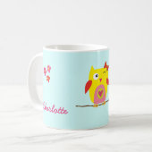 Aangepaste Cute Owl Yellow Pink Illustratie Koffiemok (Voorkant links)