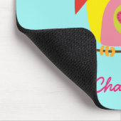 Aangepaste Cute Owl Yellow Pink Illustratie Muismat (Hoek)