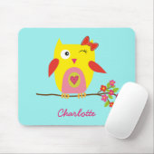 Aangepaste Cute Owl Yellow Pink Illustratie Muismat (Met muis)