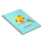 Aangepaste Cute Owl Yellow Pink Illustratie Notitieboek (Rechterzijde)