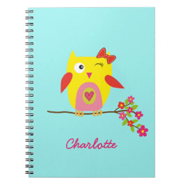 Aangepaste Cute Owl Yellow Pink Illustratie Notitieboek
