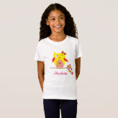 Aangepaste Cute Owl Yellow Pink Illustratie T-shirt (Voorkant volledig)