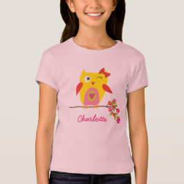 Aangepaste Cute Owl Yellow Pink Illustratie T-shirt