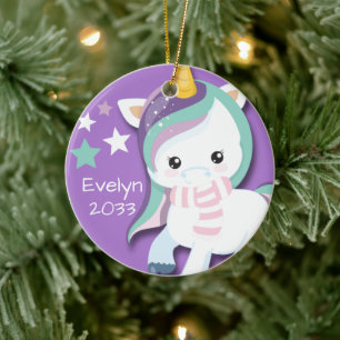 Aangepaste Cute Paarse Unicorn Keramisch Ornament