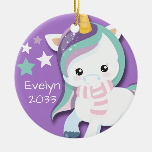 Aangepaste Cute Paarse Unicorn Keramisch Ornament (Voorkant)