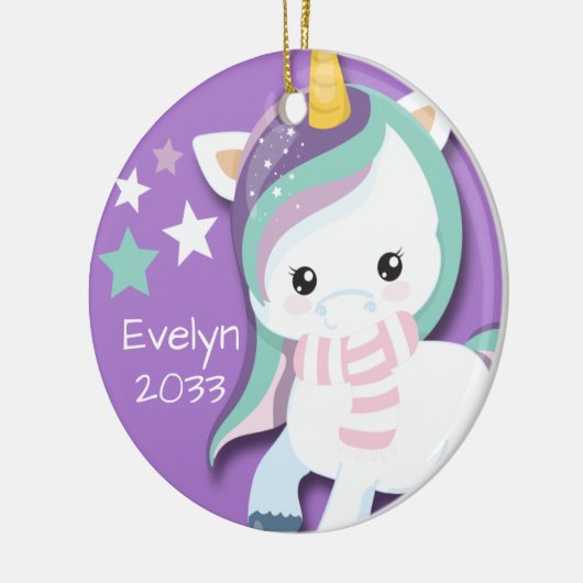Aangepaste Cute Paarse Unicorn Keramisch Ornament (Links)