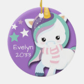 Aangepaste Cute Paarse Unicorn Keramisch Ornament (Achterkant)
