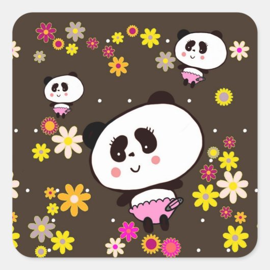 Aangepaste Cute Panda baby Vierkante Sticker (Voorkant)