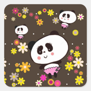 Aangepaste Cute Panda baby Vierkante Sticker