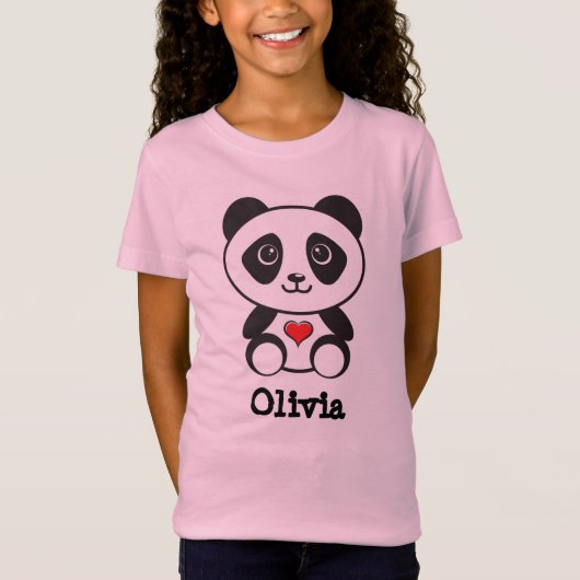 Aangepaste Cute Panda met een hart T-shirt (Voorkant)