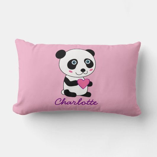 Aangepaste Cute Panda met een roze hart Kussen (Voorkant)