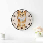 Aangepaste Cute Papillon Dog Waterverf Grote Klok (Huis)