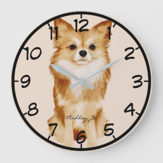 Aangepaste Cute Papillon Dog Waterverf Grote Klok