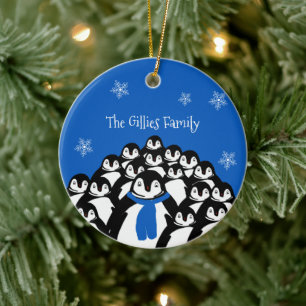 Aangepaste Cute Penguin Familie Keramisch Ornament