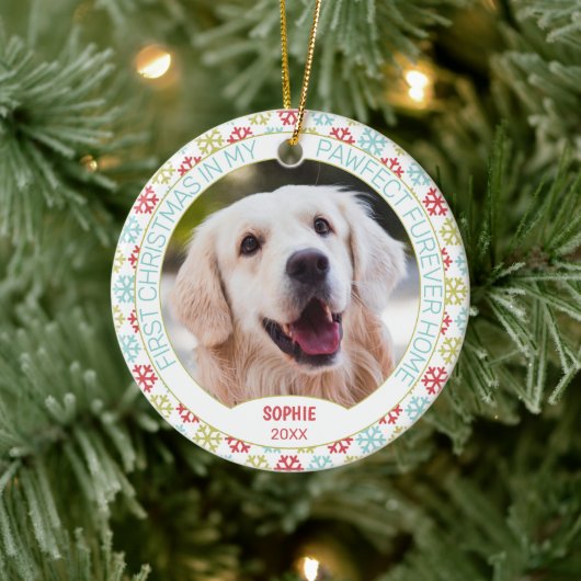 Aangepaste cute pet foto 1 Kerstmis op sneeuwvlokk Keramisch Ornament (Boom)