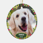 Aangepaste Cute Pet-foto 1e kerst op hulstbes Keramisch Ornament (Links)
