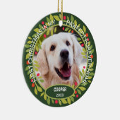 Aangepaste Cute Pet-foto 1e kerst op hulstbes Keramisch Ornament (Rechts)