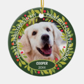 Aangepaste Cute Pet-foto 1e kerst op hulstbes Keramisch Ornament (Voorkant)