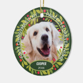 Aangepaste Cute Pet-foto 1e kerst op hulstbes Keramisch Ornament (Links)