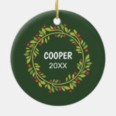 Aangepaste Cute Pet-foto 1e kerst op hulstbes Keramisch Ornament (Achterkant)