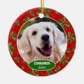 Aangepaste Cute Pet Foto 1e Kerst op Hulstbes Keramisch Ornament (Voorkant)
