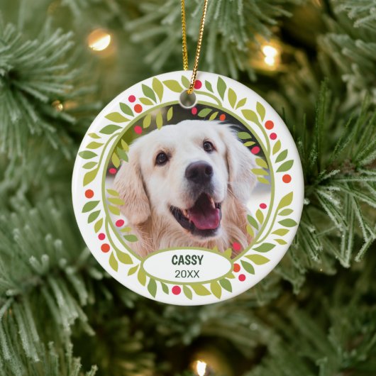 Aangepaste Cute Pet-foto 1e kerst op hulstbes Keramisch Ornament (Boom)