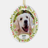 Aangepaste Cute Pet-foto 1e kerst op hulstbes Keramisch Ornament (Rechts)