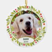 Aangepaste Cute Pet-foto 1e kerst op hulstbes Keramisch Ornament (Voorkant)