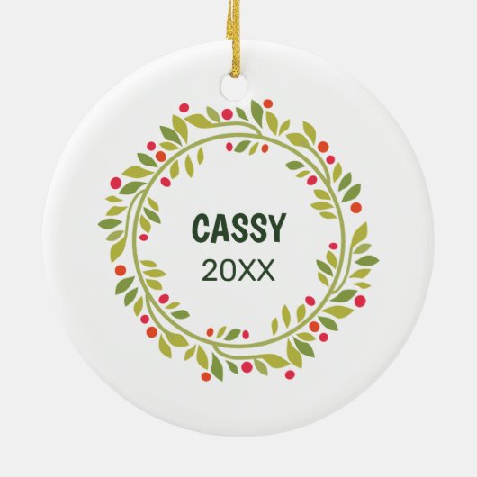 Aangepaste Cute Pet-foto 1e kerst op hulstbes Keramisch Ornament (Achterkant)