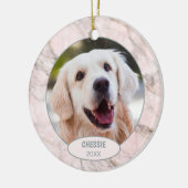 Aangepaste Cute Pet-foto 1e kerst op namaakmarmer Keramisch Ornament (Links)