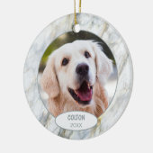 Aangepaste Cute Pet-foto 1e kerst op nep-marmer Keramisch Ornament (Links)