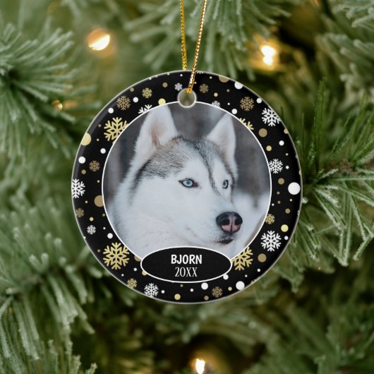 Aangepaste Cute Pet-foto 1e kerst op sneeuwvlokken Keramisch Ornament (Boom)