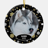 Aangepaste Cute Pet-foto 1e kerst op sneeuwvlokken Keramisch Ornament (Voorkant)
