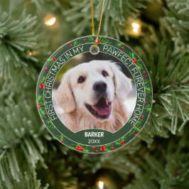 Aangepaste Cute Pet Foto 1e Kerstmis Op Hulst Bes Keramisch Ornament