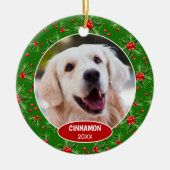 Aangepaste Cute Pet Foto 1e Kerstmis Op Hulstbes Keramisch Ornament (Voorkant)