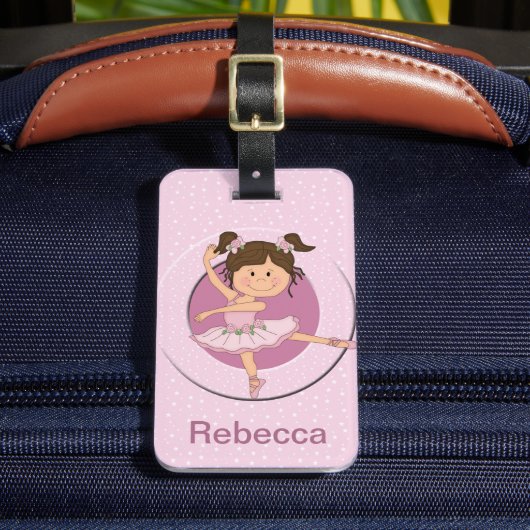 Aangepaste Cute Pink Ballerina Bagagelabel (Voorkant Insitu 2)