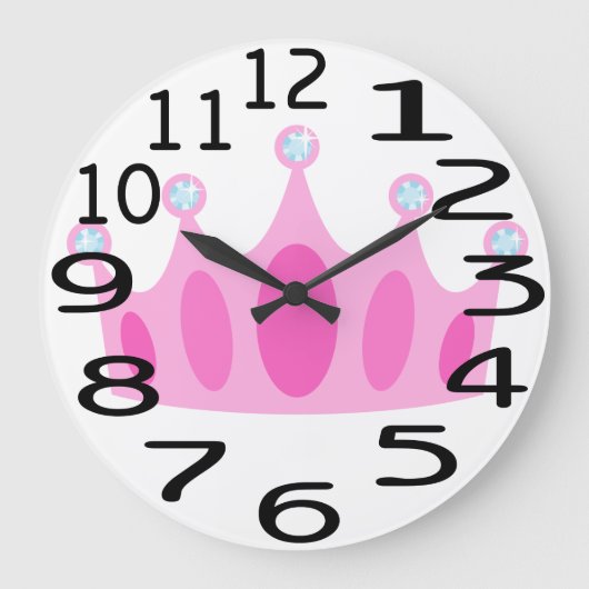 Aangepaste Cute Pink Crown Princess Wall Clock Grote Klok (Voorkant)