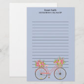 Aangepaste 'Cute Pink'-fiets met bloemen blauw Briefpapier (Voorkant / Achterkant)