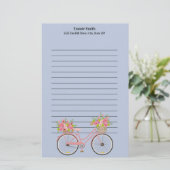 Aangepaste 'Cute Pink'-fiets met bloemen blauw Briefpapier (Staand voorkant)