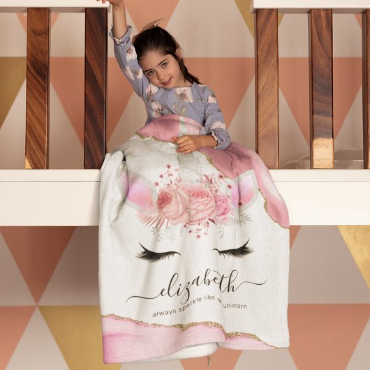 Aangepaste Cute Pink Kinder Unicorn Fleece Deken